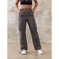 Women High-Waisted Utility Cargo Pants with Straight Leg, Multiple Flap Pockets & Adjustable Hem Fashion Glam