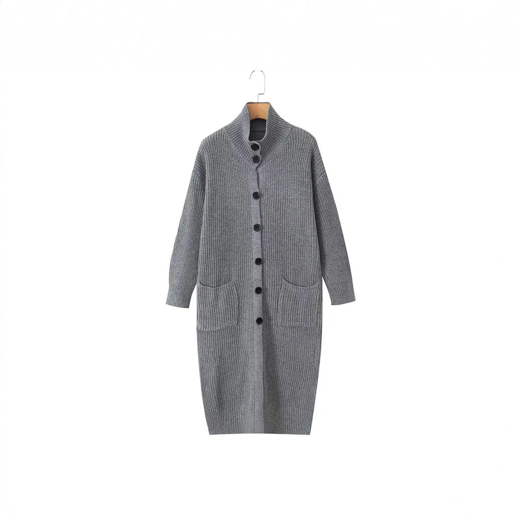 Women Long Chunky Knit Cardigan with Shawl Collar, Button Placket and Patch Pockets Fashion Glam