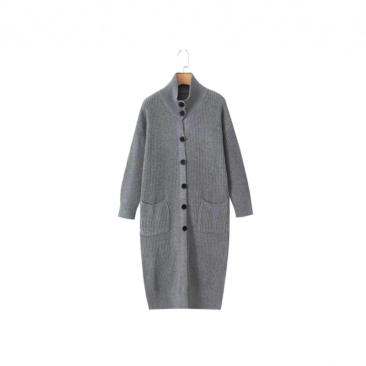 Women Long Chunky Knit Cardigan with Shawl Collar, Button Placket and Patch Pockets Fashion Glam