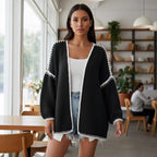Women's Oversized Cardigan with Contrasting Crochet Edges Fashion Glam