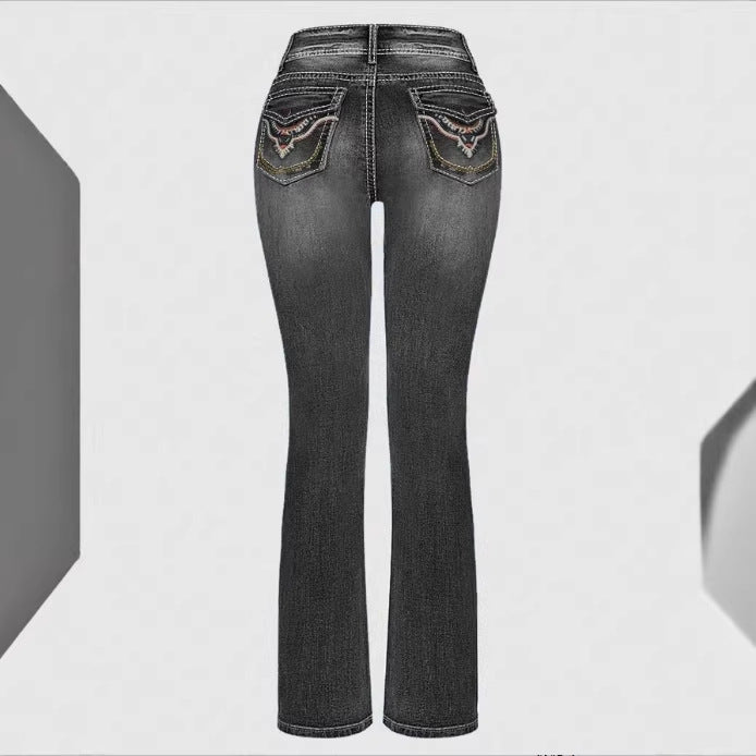 Women High-Waisted Slim-Straight Jeans with V-Shaped Waist and Superstretch Denim Fashion Glam
