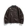 Men's short jacket made of vegan leather with a stand-up collar, three zip pockets, and two-way zipper Fashion Glam