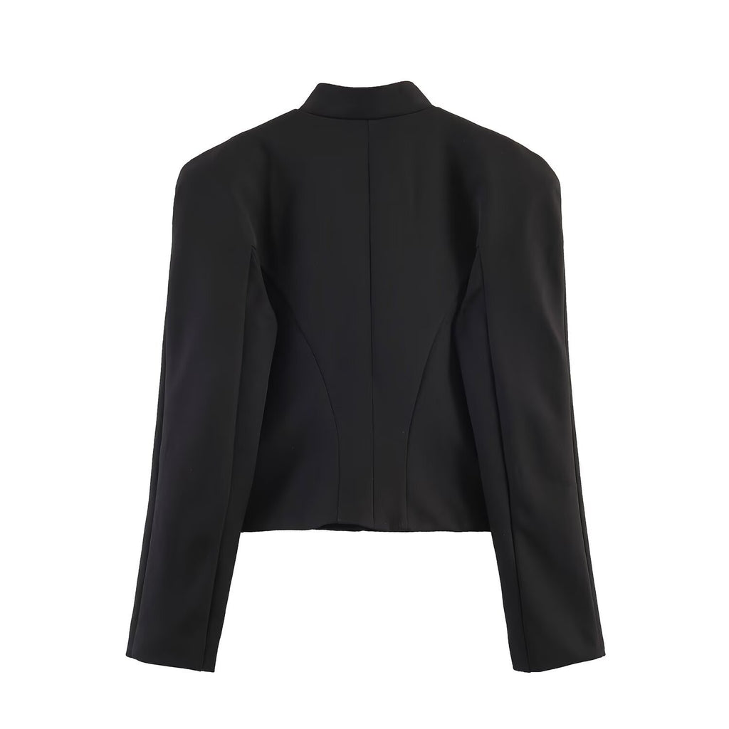 Women military-inspired cropped jacket with stand collar and decorative button detail Fashion Glam