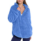 Women Fluffy Oversized Sherpa Pullover with Half Zip and Kangaroo Pockets Fashion Glam