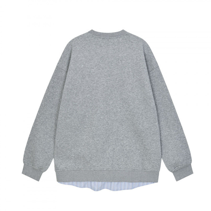 Women Oversize Sweatshirt with integrated shirt insert and visible button placket Fashion Glam