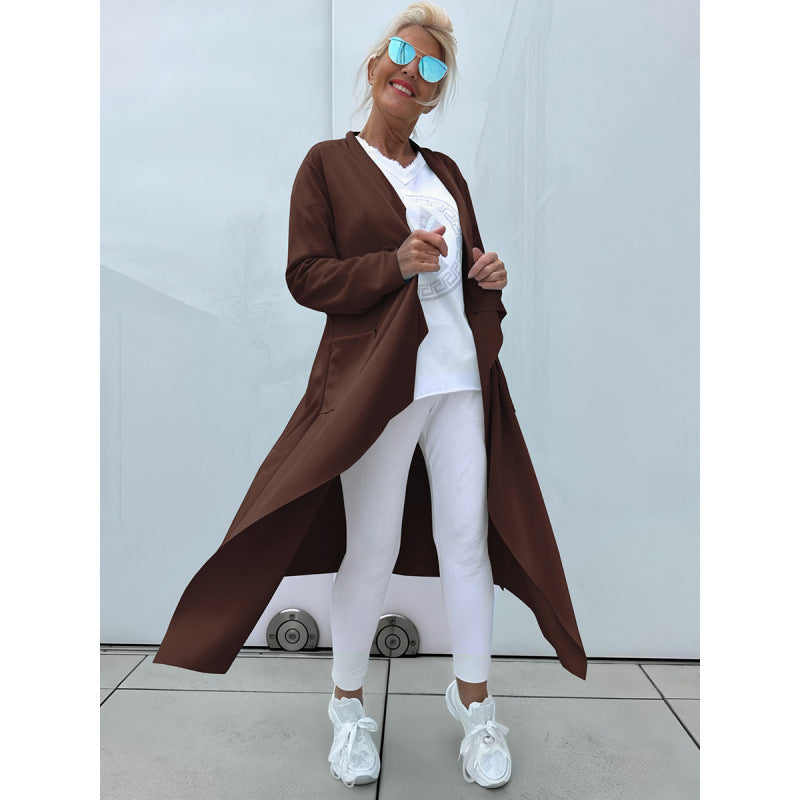 Women's Long Flowing Long Cardigan with Waterfall Hem and Pockets Fashion Glam