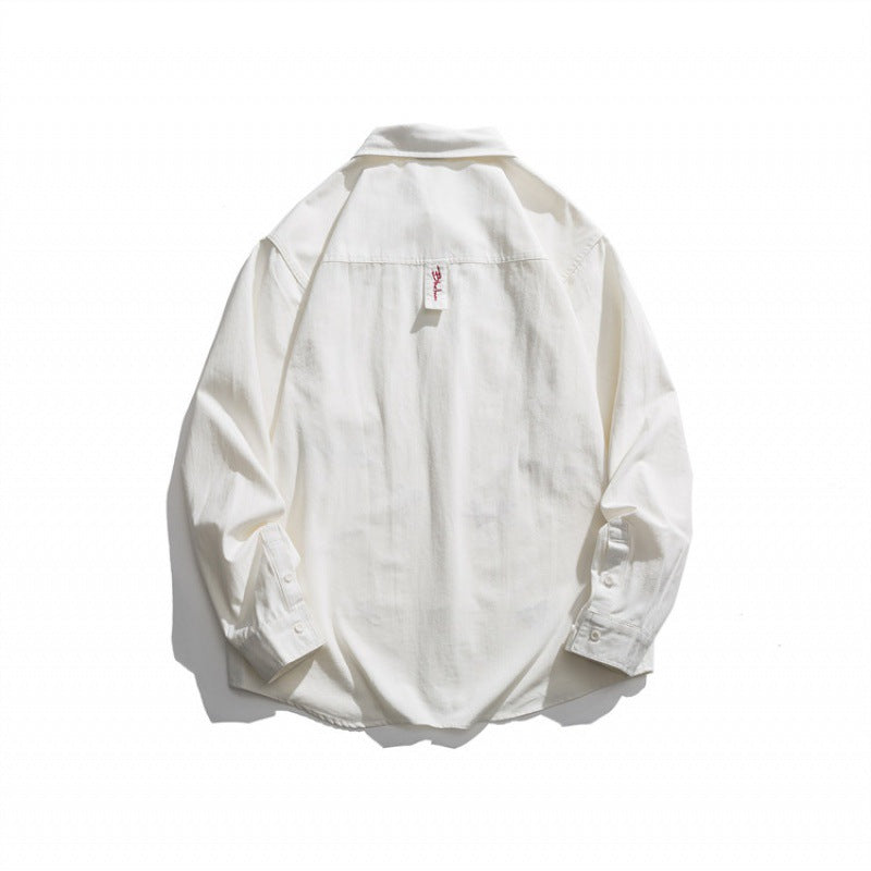 Men's Loose Button-Down Shirt with Multicolored Embroidery and Chest Pocket Fashion Glam