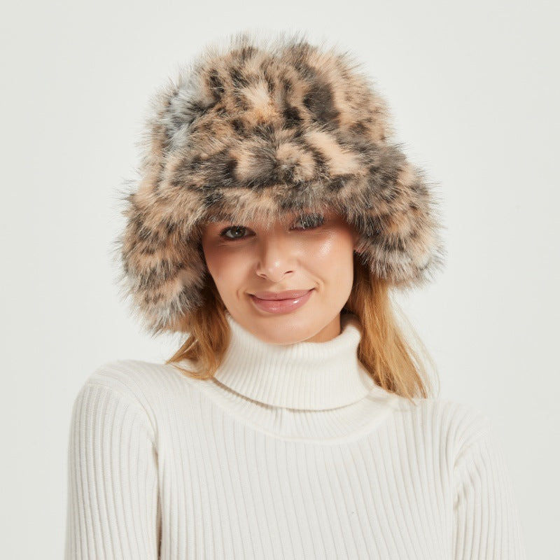 Women's Fluffy Faux Fur Bucket Hat with Wide Brim and Warm Teddy Lining Fashion Glam
