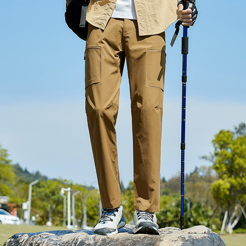 Men's Technical Trekking Pants with Stretch Water-Repellent Surface and Cargo Pockets Fashion Glam