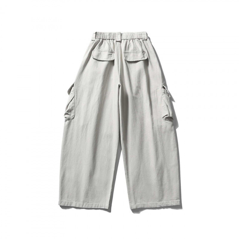 Unisex Wide Cargo Cropped Pants with High Elastic Waistband, Multiple Pockets and Drawstring Fashion Glam