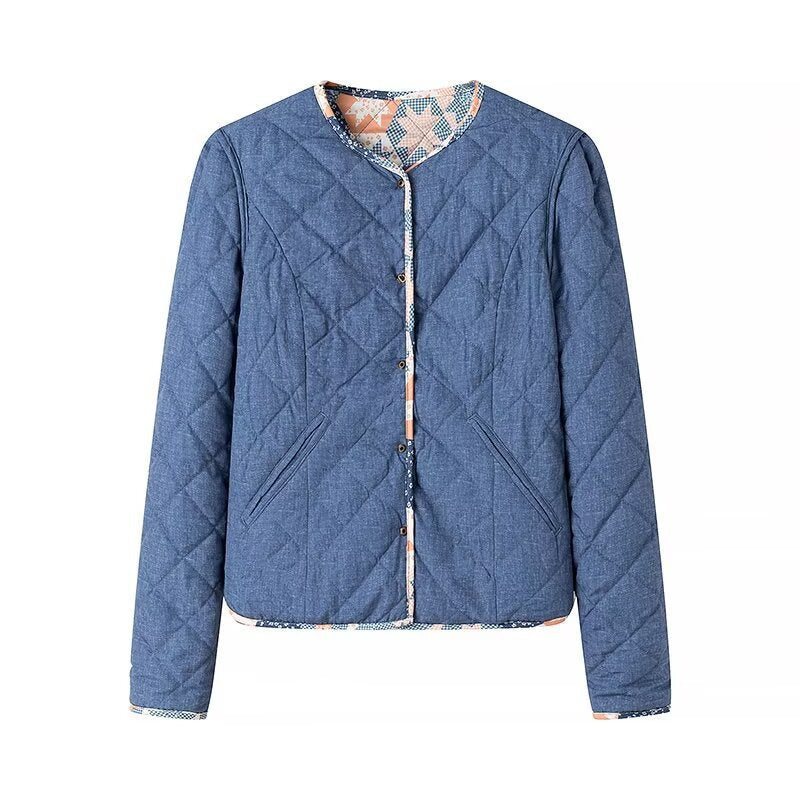 Women's Quilted Short Jacket with Graphic Patchwork Pattern Fashion Glam