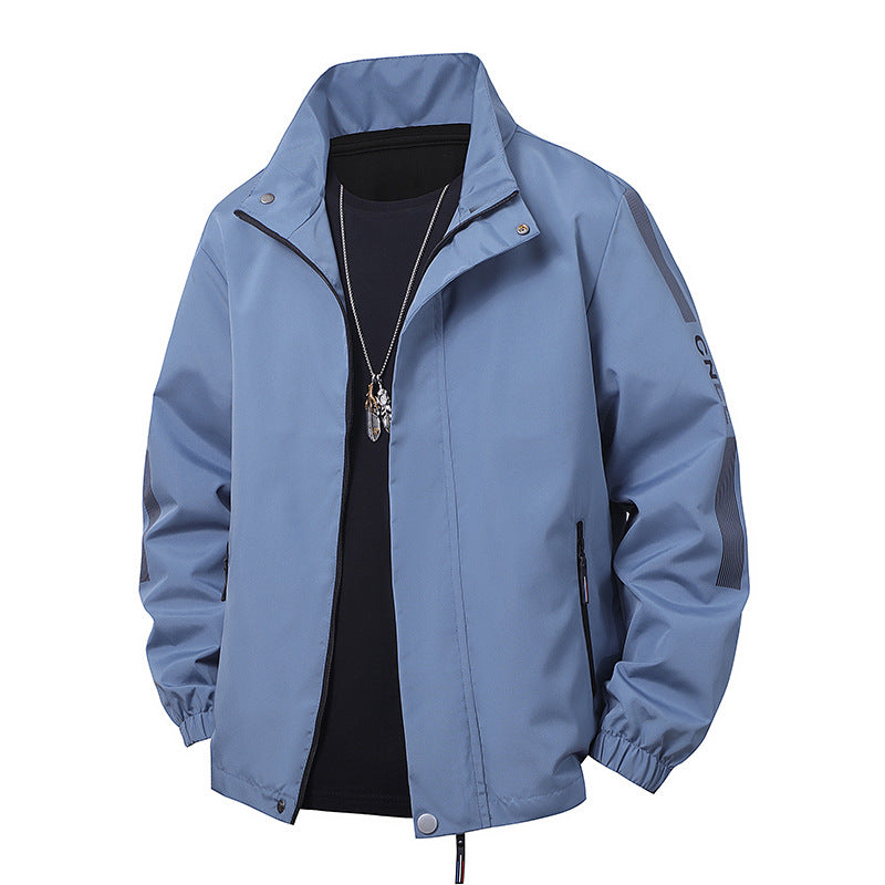 Men's minimalist technical leisure jacket with high collar, concealed zipper, and elastic cuffs Fashion Glam