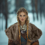 Ladies' coat cape made of faux fur with large shoulder collar and decorative buckle appliqué Fashion Glam