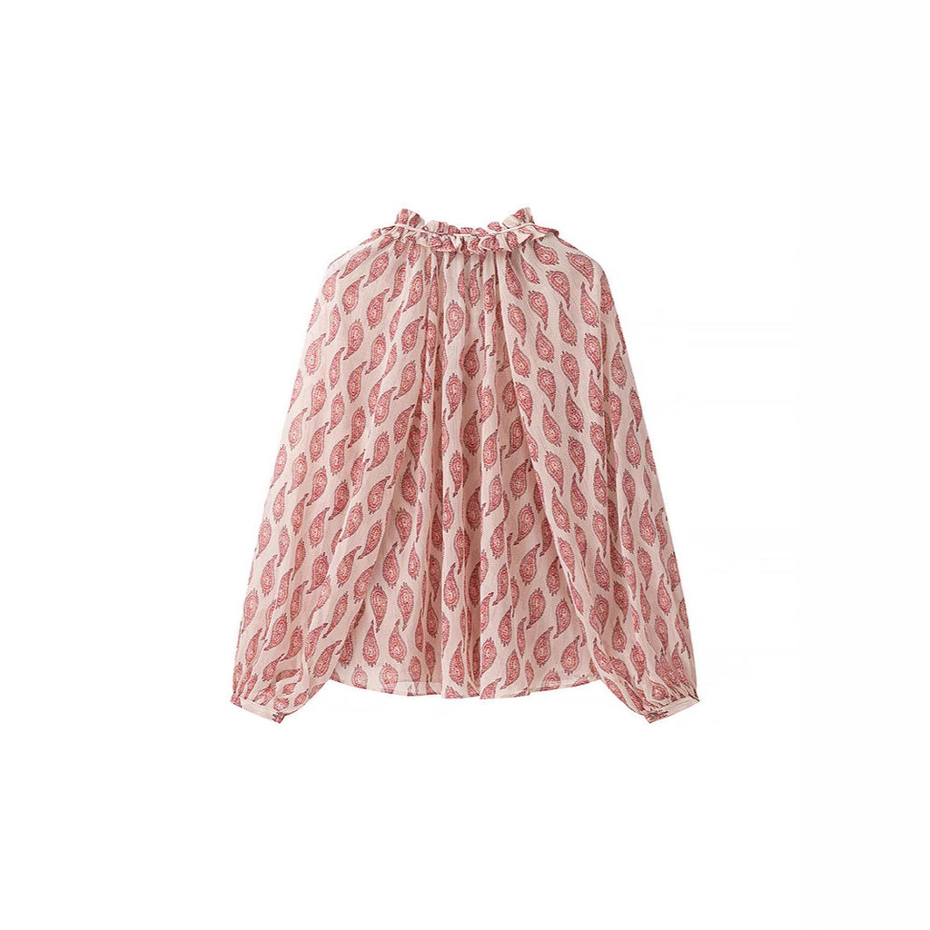 Women's chiffon blouse with ruffle collar and paisley print Fashion Glam
