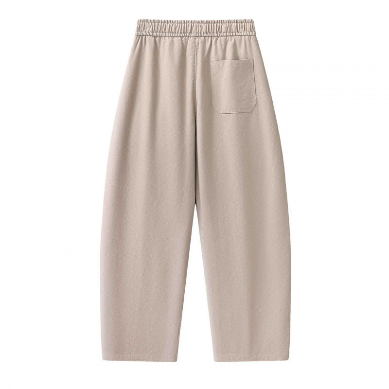 Unisex wide ankle-length cargo pants in relaxed fit with elastic drawstring waistband and zip pockets Fashion Glam