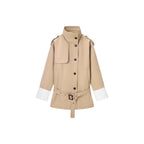 Ladies short trench coat in modern bonded look with high stand-up collar, shoulder tabs and contrast cuffs Fashion Glam