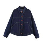 Women's Oversized Denim Jacket with Boxy Cropped Cut, Patch Pockets and Contrast Stitching Fashion Glam