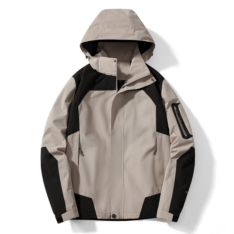 Men's technical softshell hooded jacket with contrast panels and zippered sleeve pocket Fashion Glam