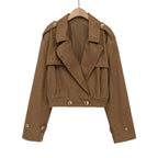 Women's Short Cut Utility Jacket in Field Style with Wide Lapels and Tailored Waistband Fashion Glam