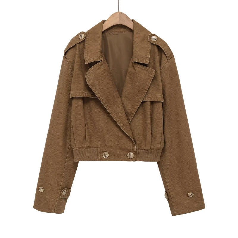 Women's Short Cut Utility Jacket in Field Style with Wide Lapels and Tailored Waistband Fashion Glam