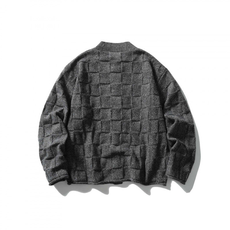 Unisex Structured Boxy Cardigan with Check Pattern Fashion Glam