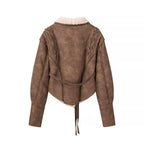 Ladies Padded Short Jacket in Aviator Look with Teddy Lining and Waist Belt Fashion Glam