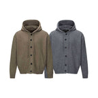 Unisex thick knit hoodie cardigan with continuous button placket and ribbed cuffs Fashion Glam
