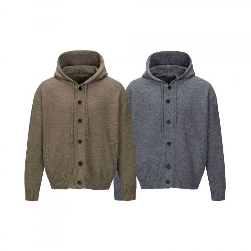 Unisex thick knit hoodie cardigan with continuous button placket and ribbed cuffs Fashion Glam