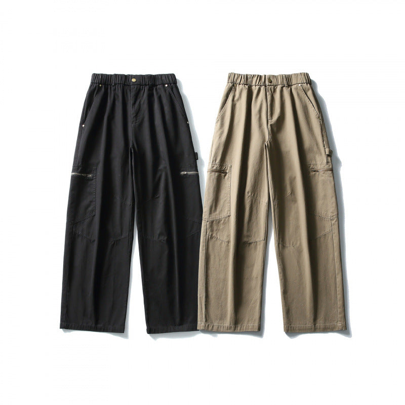 Men's Loose Utility Cargo Pants with Elastic Waistband and Patch Pockets Fashion Glam
