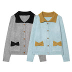 Women’s knit cardigan with oversized collar and bow pockets Fashion Glam