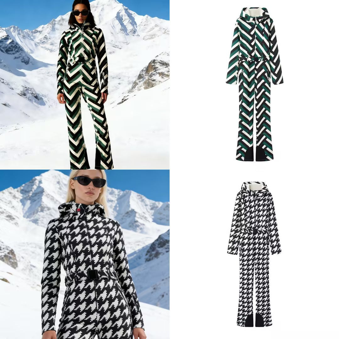 Ladies Hooded Overall with Belt, Zipper and Flared Leg Fashion Glam