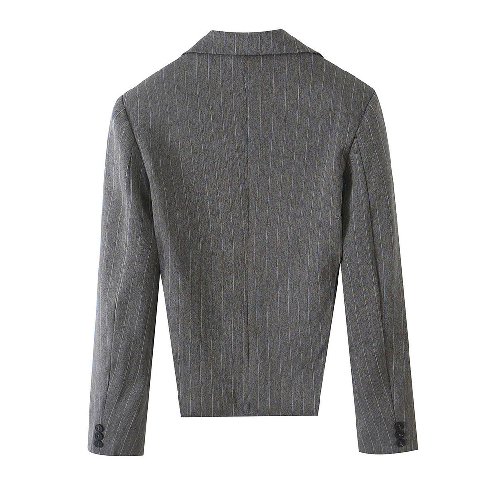 Women's Short Cut Pinstripe Blazer with Side Cut-Outs and Lacing Detail Fashion Glam
