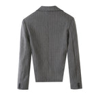 Women's Short Cut Pinstripe Blazer with Side Cut-Outs and Lacing Detail Fashion Glam