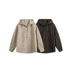 Unisex wide checkered hooded shirt jacket made of cotton flannel with patch breast pocket Fashion Glam