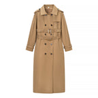 Women Longer tailored trench coat with double waist belt and epaulettes Fashion Glam
