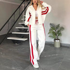 Women Two-Piece Sweat Set with Zipper Jacket and High-Waist Relaxed Jogging Pants Fashion Glam
