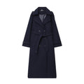 Women Long Double-breasted Trench Coat with Belt and Shoulder Straps Fashion Glam