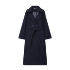 Women Long Double-breasted Trench Coat with Belt and Shoulder Straps Fashion Glam