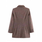 Women's Double-Breasted Houndstooth Blazer with Oversized Cut and Lapel Collar Fashion Glam