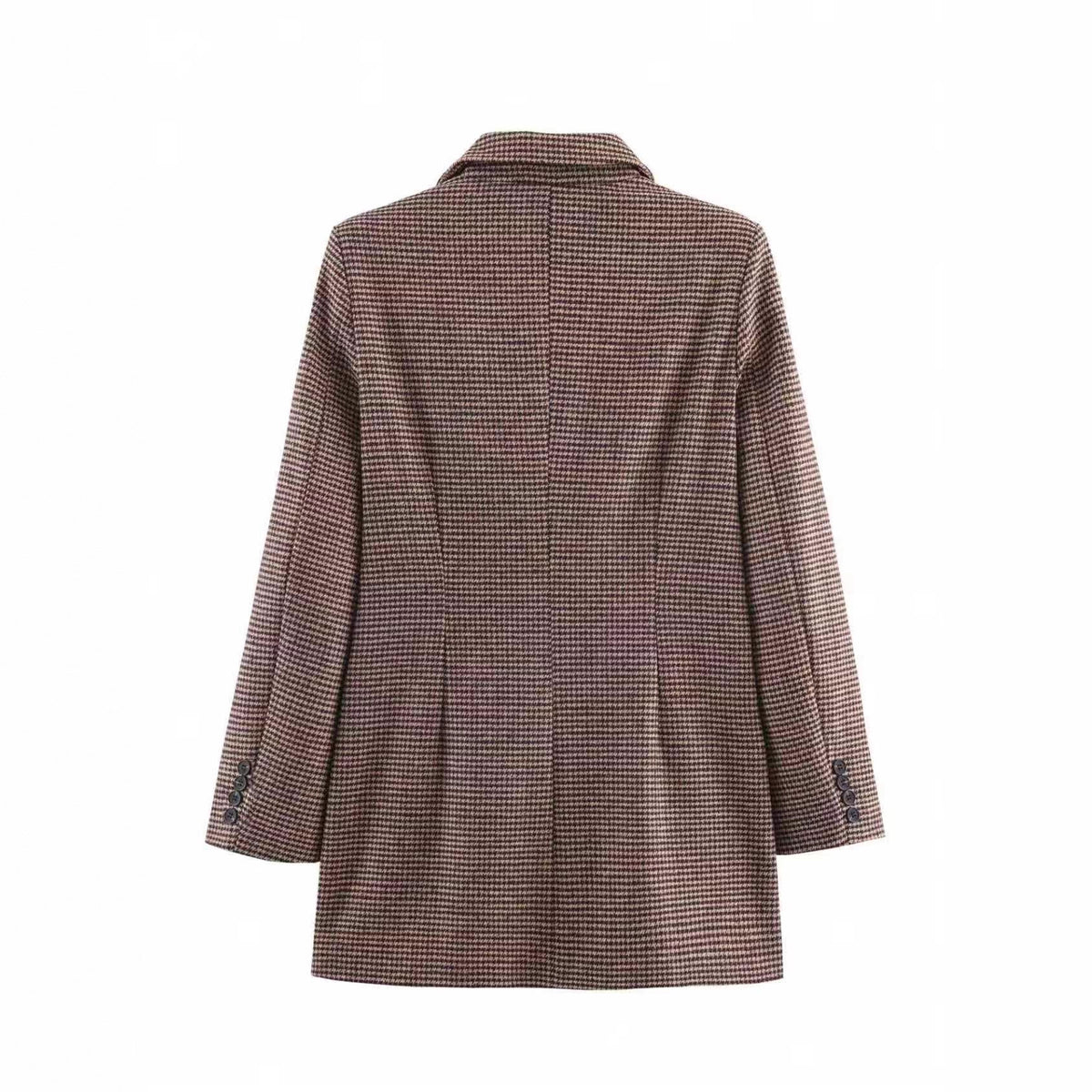 Women's Double-Breasted Houndstooth Blazer with Oversized Cut and Lapel Collar Fashion Glam