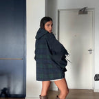 Women's Oversized Jacket in Casual Check Design with Practical Pockets and Waist Drawstring Fashion Glam