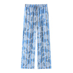 Women's wide palazzo pants with elastic drawstring waistband and floral lace look Fashion Glam