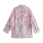 Women Oversize Shirt Blouse with Abstract Allover Print, Lightweight Chiffon Top, Long Sleeves Fashion Glam