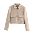 Ladies short jacket in boxy wool blend with zipper and patch flap pockets Fashion Glam