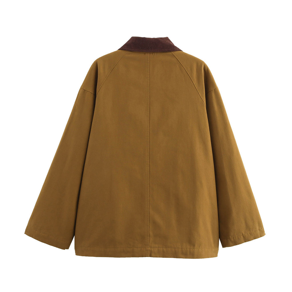 Women's Oversized Field Jacket with Cord Collar, Toggle Closure, and Flap Pockets Fashion Glam