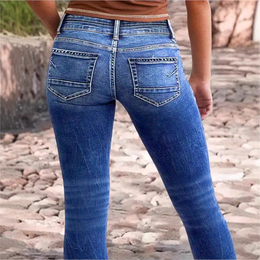 Women's high-waisted Slim-Cropped Jeans with raw hem, Used-Wash and elastic comfort waistband Fashion Glam