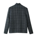 Women's box blazer with stand-up collar, asymmetric single-button placket and fine checked pattern Fashion Glam