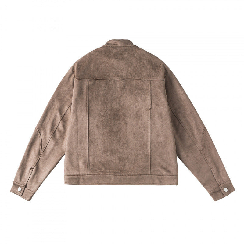 Unisex Short-cut boxy velour blouson jacket with stand-up collar and chest zippers Fashion Glam