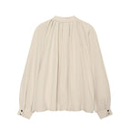 Women's Lightweight Blouson Jacket with Gathered Stand Collar, Balloon Sleeves, and Drawstring Fashion Glam