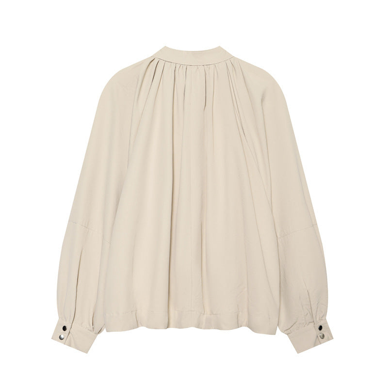 Women's Lightweight Blouson Jacket with Gathered Stand Collar, Balloon Sleeves, and Drawstring Fashion Glam